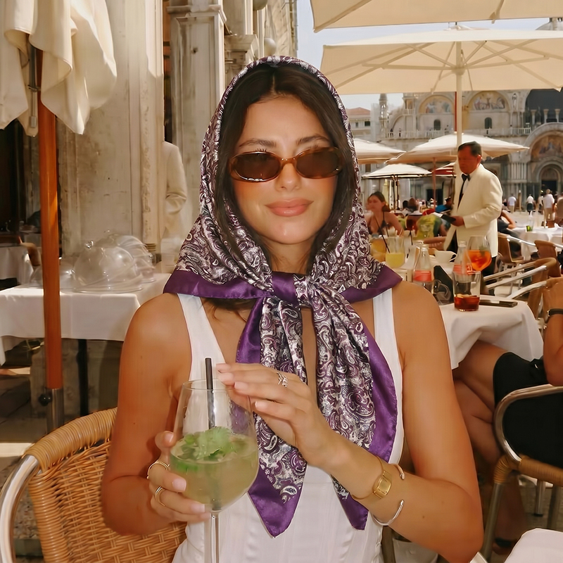 Vintage Fashion Hijab - Vintage Saten Kare Eşarp Boho Retro