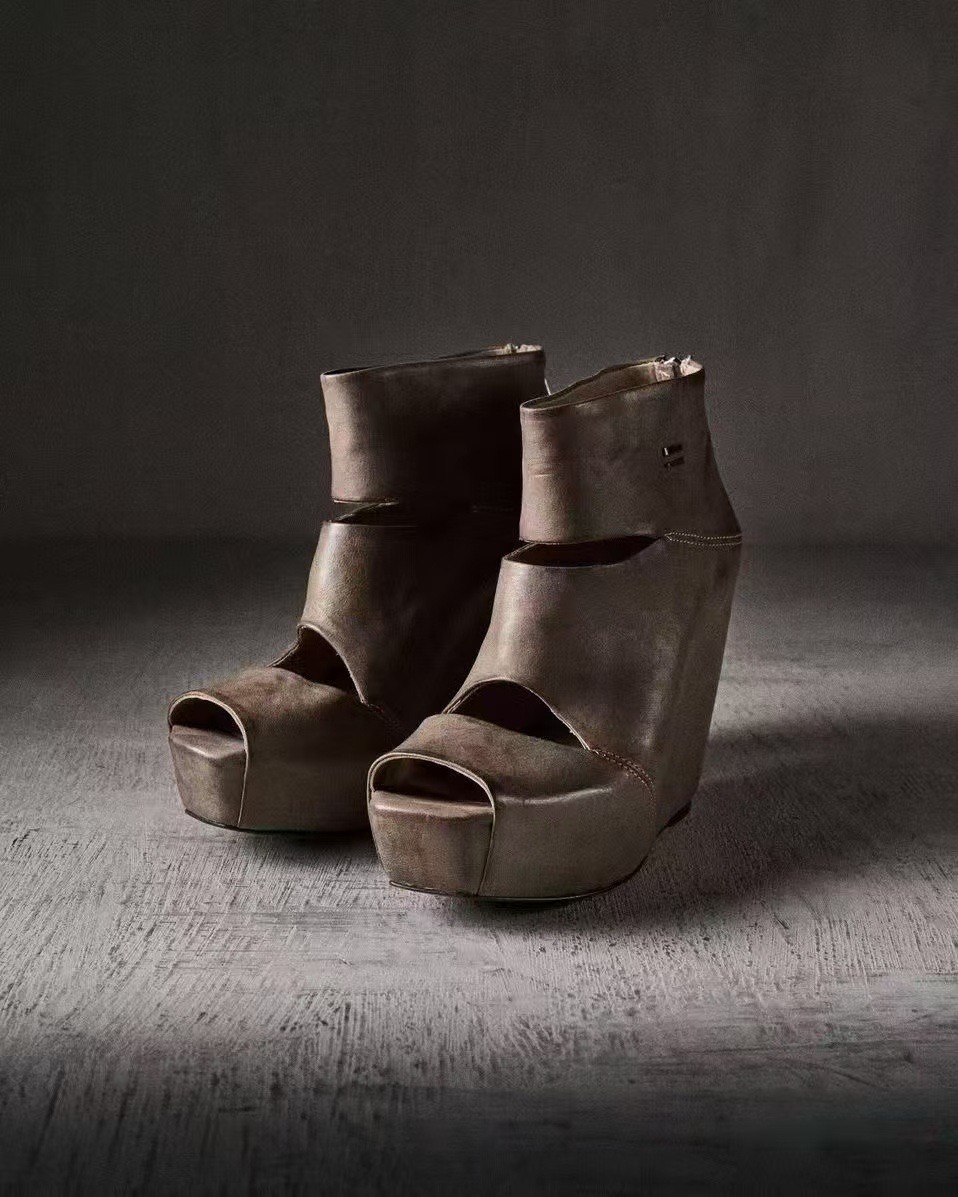 Vintage Fashion Heels - Yaz Yeni Kadın Vintage Gri Distress