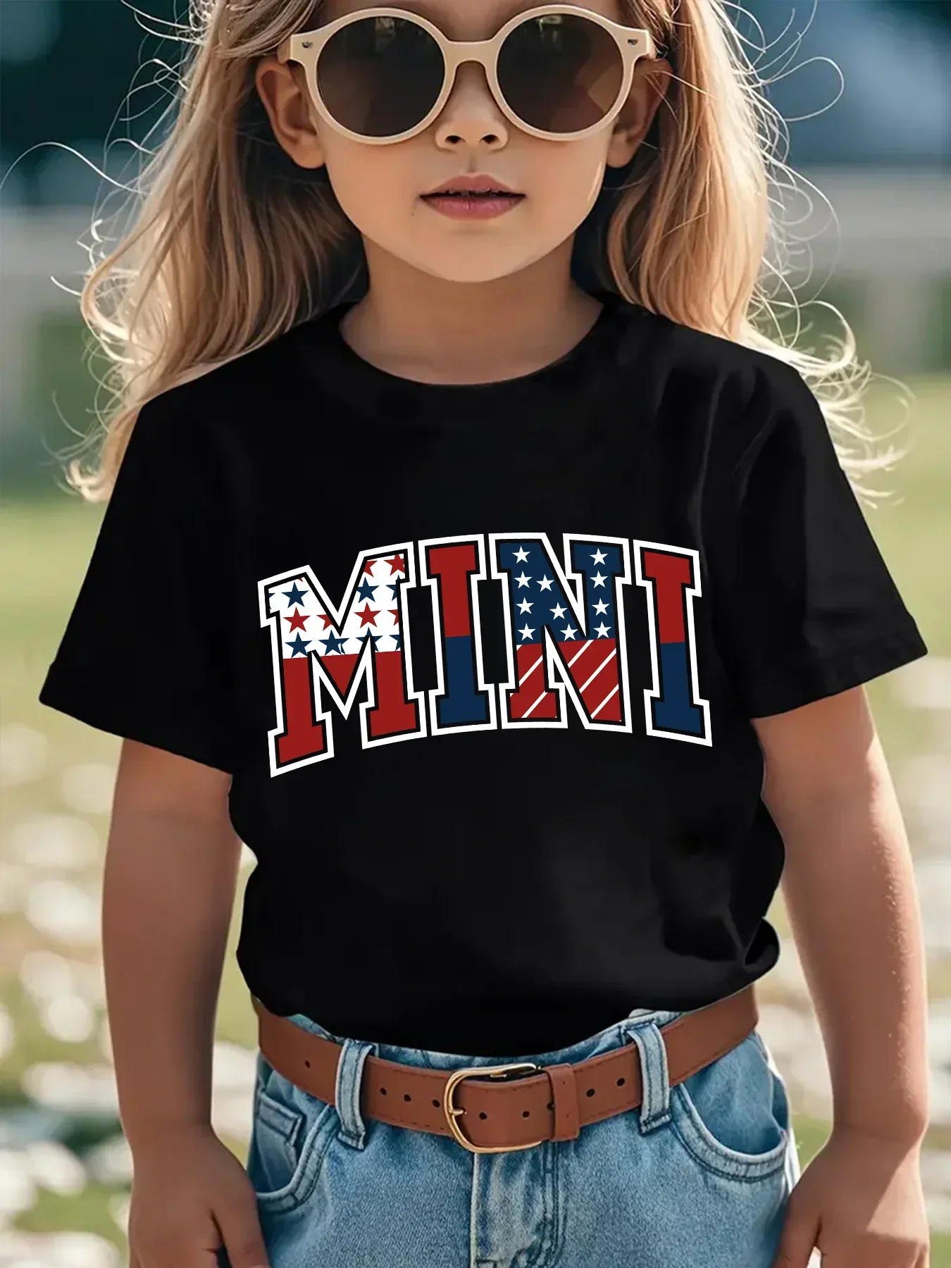 Vintage Fashion Font - ABD Bayrağı Yıldız Çizgili Mini Yazılı