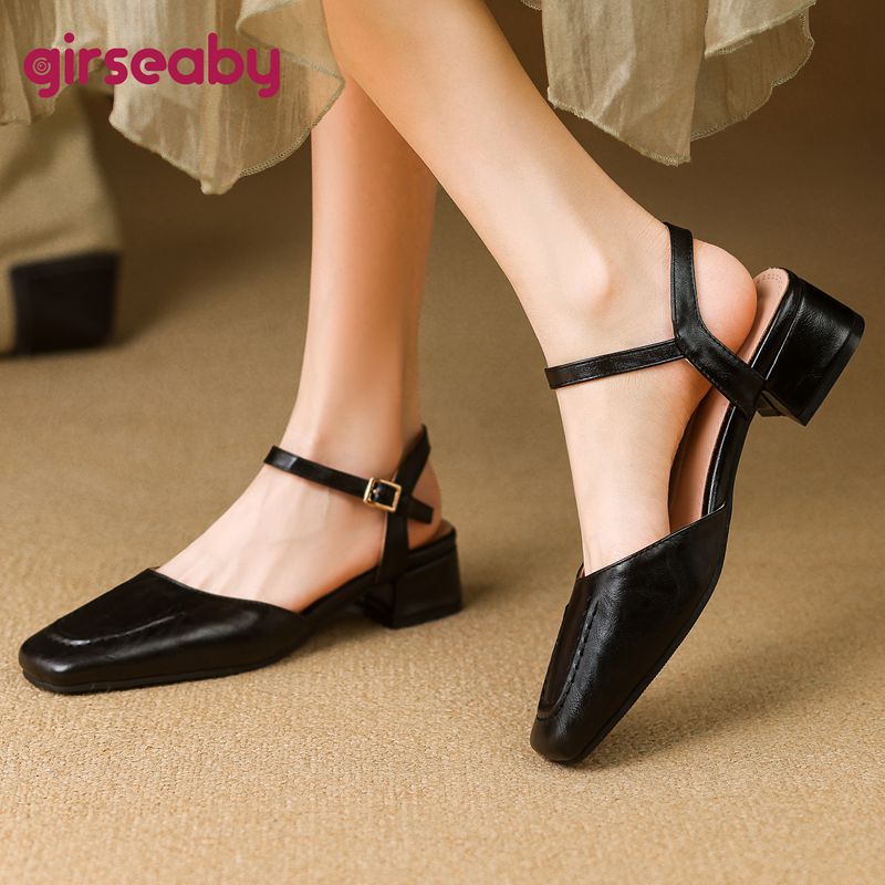 Vintage Fashion Heels - Girseaby 2025 Kadın Sandalet Kare Ayak