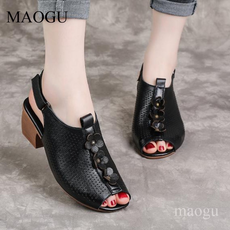 Vintage Fashion Heels - Kadınlar İçin Slingback Blok Topuklu Sandalet