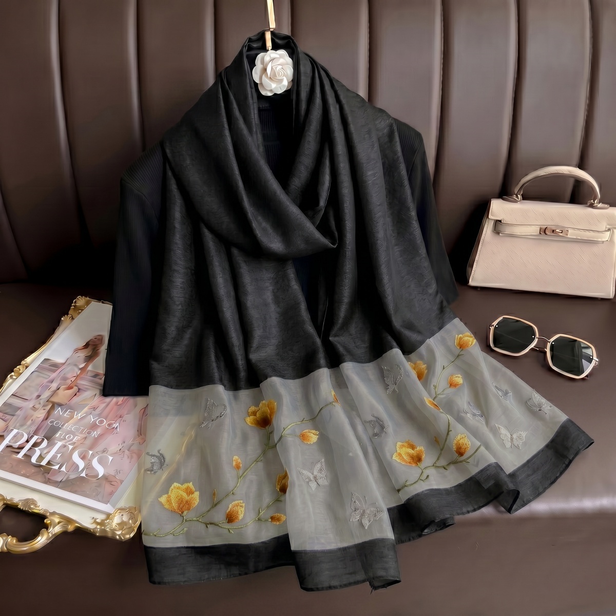 Vintage Fashion Hijab - Eşarp Baskılı Başörtüsü Bandana İpek Eşarplar